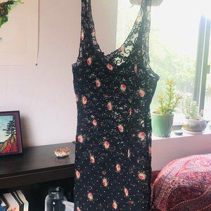Roses & Polka Dots Black Sheer Lace Tank (S)